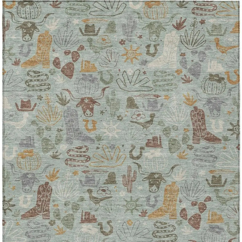 9' X 12' Sage And Gold Cactus Washable Indoor Outdoor Area Rug Homeroots Outdoor