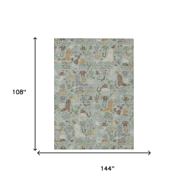 9' X 12' Sage And Gold Cactus Washable Indoor Outdoor Area Rug Homeroots Outdoor