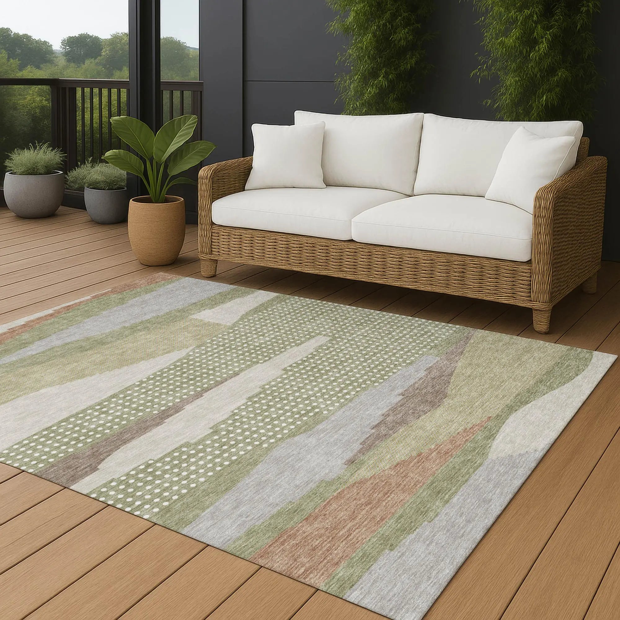9' X 12' Sage And Green Abstract Washable Indoor Outdoor Area Rug Homeroots Outdoor