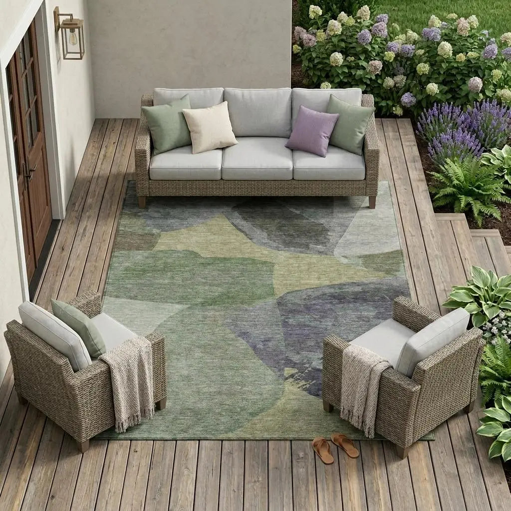 9' X 12' Sage And Green Abstract Washable Indoor Outdoor Area Rug Homeroots Outdoor