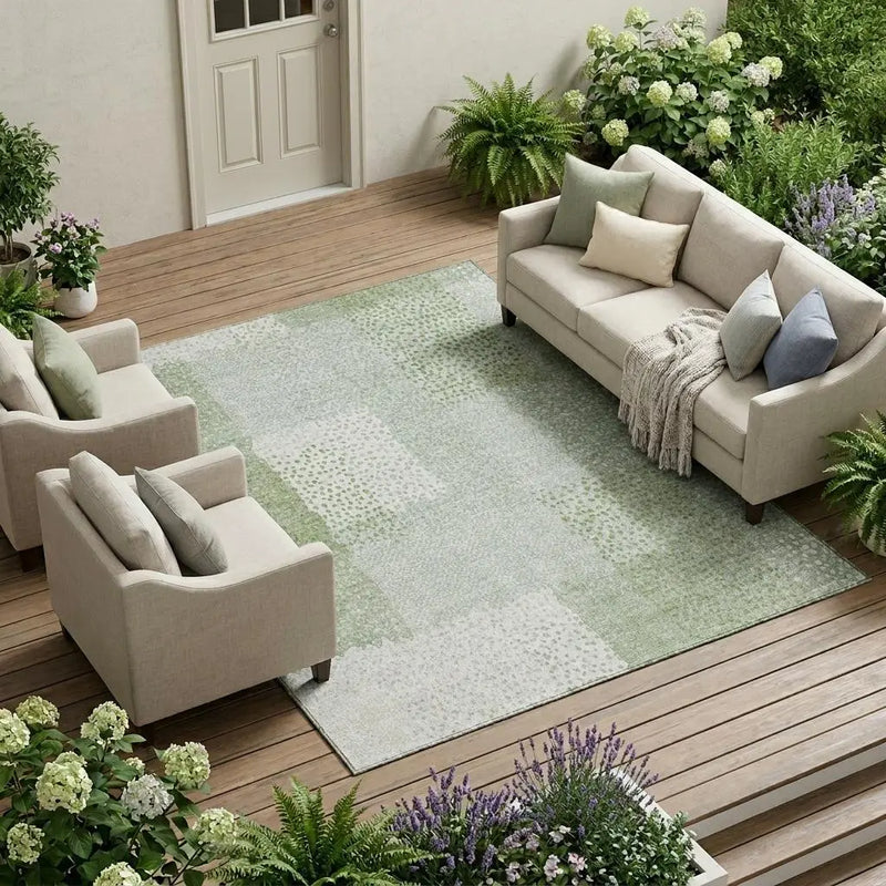 9' X 12' Sage And Green Abstract Washable Indoor Outdoor Area Rug Homeroots Outdoor