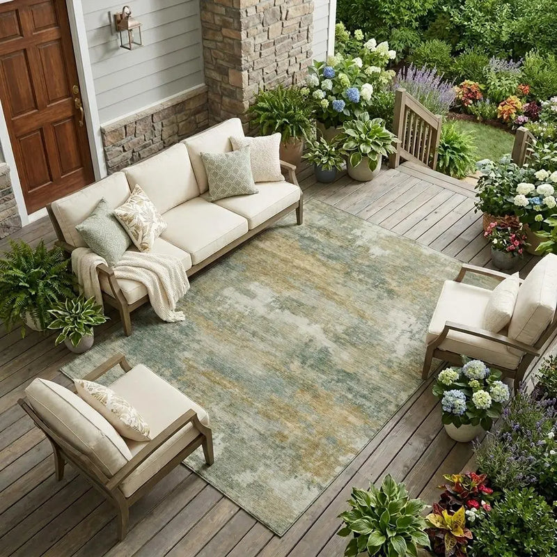 9' X 12' Sage And Green Abstract Washable Indoor Outdoor Area Rug Homeroots Outdoor