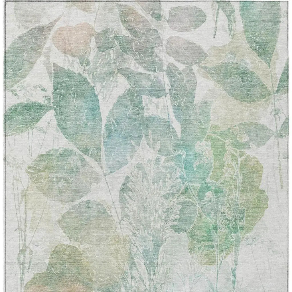 9' X 12' Sage And Green Botanical Leaves Washable Indoor Outdoor Area Rug Homeroots Outdoor