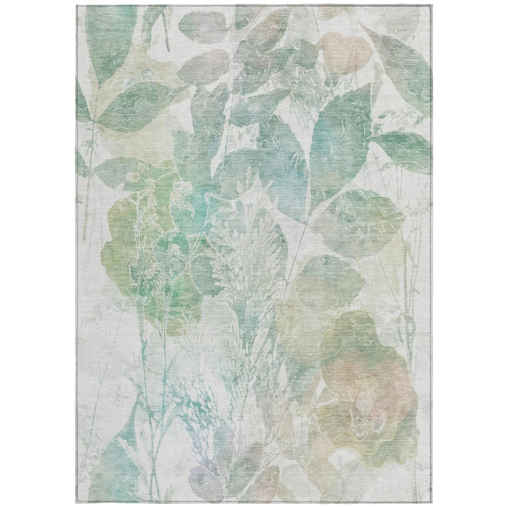 9' X 12' Sage And Green Botanical Leaves Washable Indoor Outdoor Area Rug Homeroots Outdoor