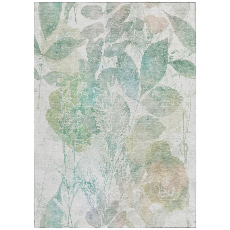 9' X 12' Sage And Green Botanical Leaves Washable Indoor Outdoor Area Rug Homeroots Outdoor