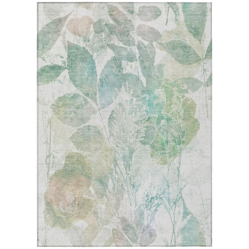 9' X 12' Sage And Green Botanical Leaves Washable Indoor Outdoor Area Rug Homeroots Outdoor