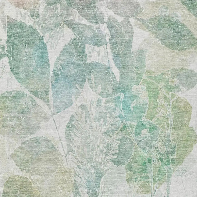 9' X 12' Sage And Green Botanical Leaves Washable Indoor Outdoor Area Rug Homeroots Outdoor