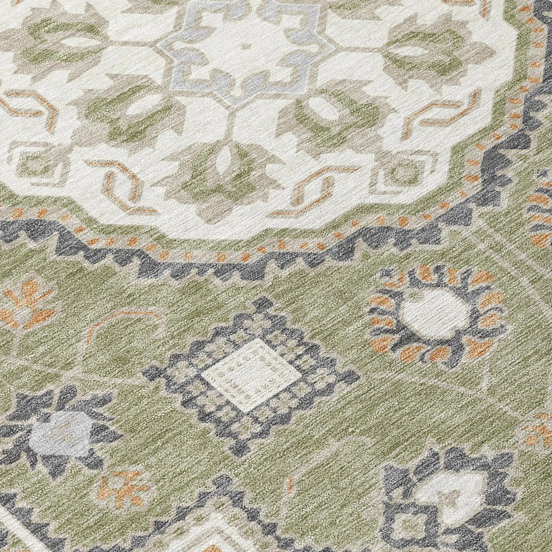 9' X 12' Sage And Green Floral Medallion Washable Indoor Outdoor Area Rug Homeroots Outdoor