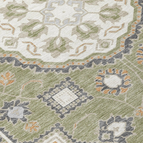 9' X 12' Sage And Green Floral Medallion Washable Indoor Outdoor Area Rug Homeroots Outdoor