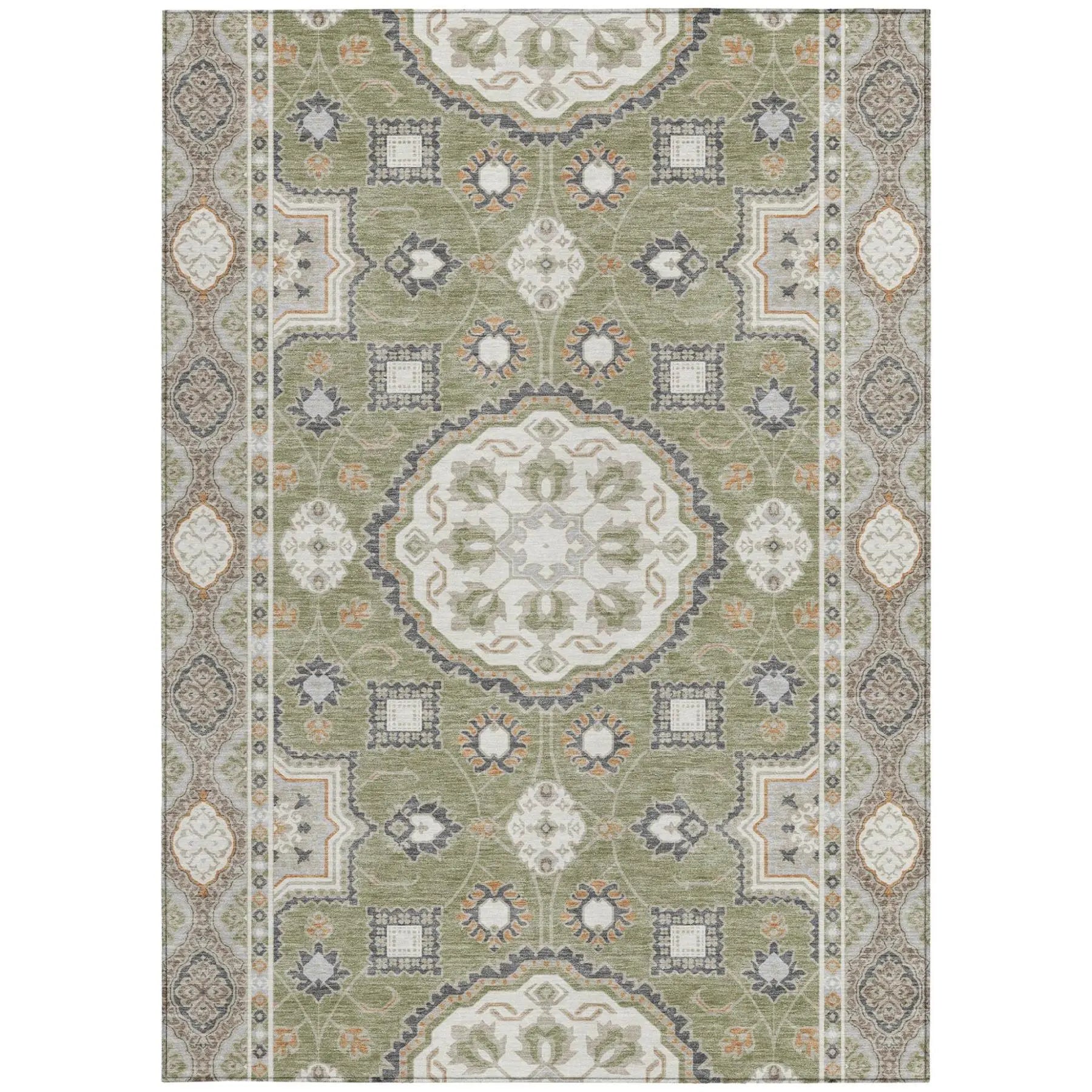 9' X 12' Sage And Green Floral Medallion Washable Indoor Outdoor Area Rug Homeroots Outdoor
