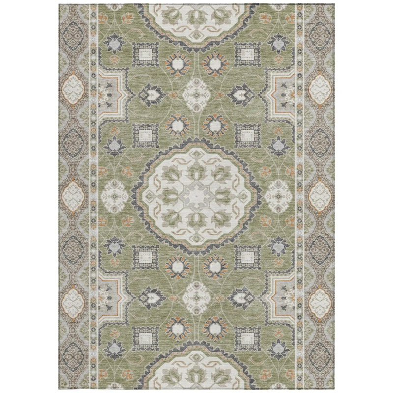 9' X 12' Sage And Green Floral Medallion Washable Indoor Outdoor Area Rug Homeroots Outdoor