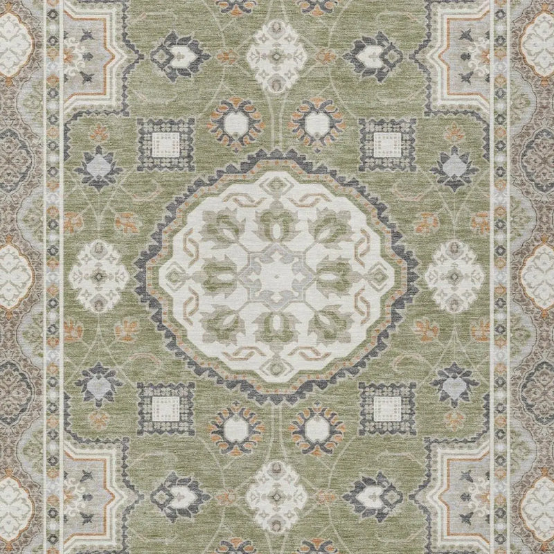 9' X 12' Sage And Green Floral Medallion Washable Indoor Outdoor Area Rug Homeroots Outdoor