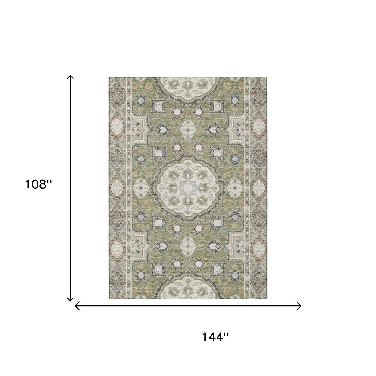 9' X 12' Sage And Green Floral Medallion Washable Indoor Outdoor Area Rug Homeroots Outdoor