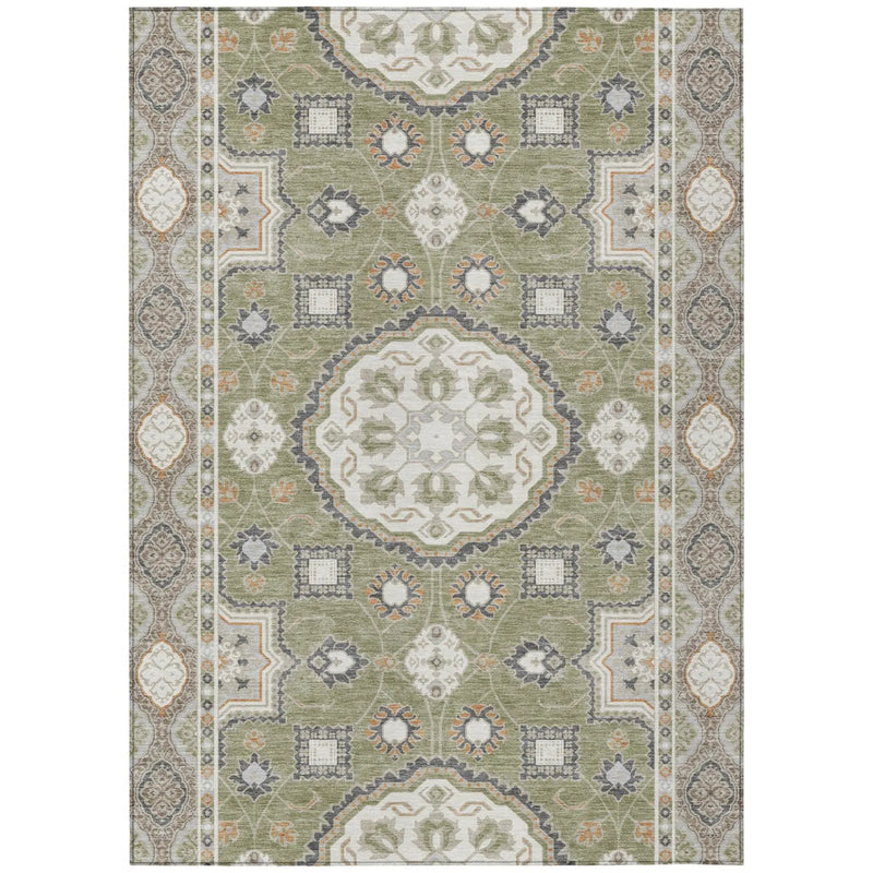 9' X 12' Sage And Green Floral Medallion Washable Indoor Outdoor Area Rug Homeroots Outdoor