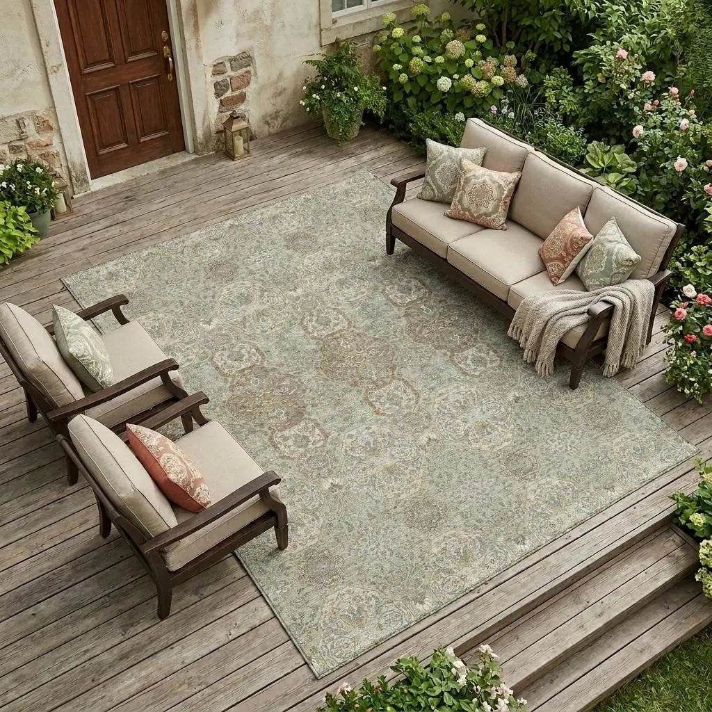 9' X 12' Sage And Green Floral Washable Indoor Outdoor Area Rug Homeroots Outdoor