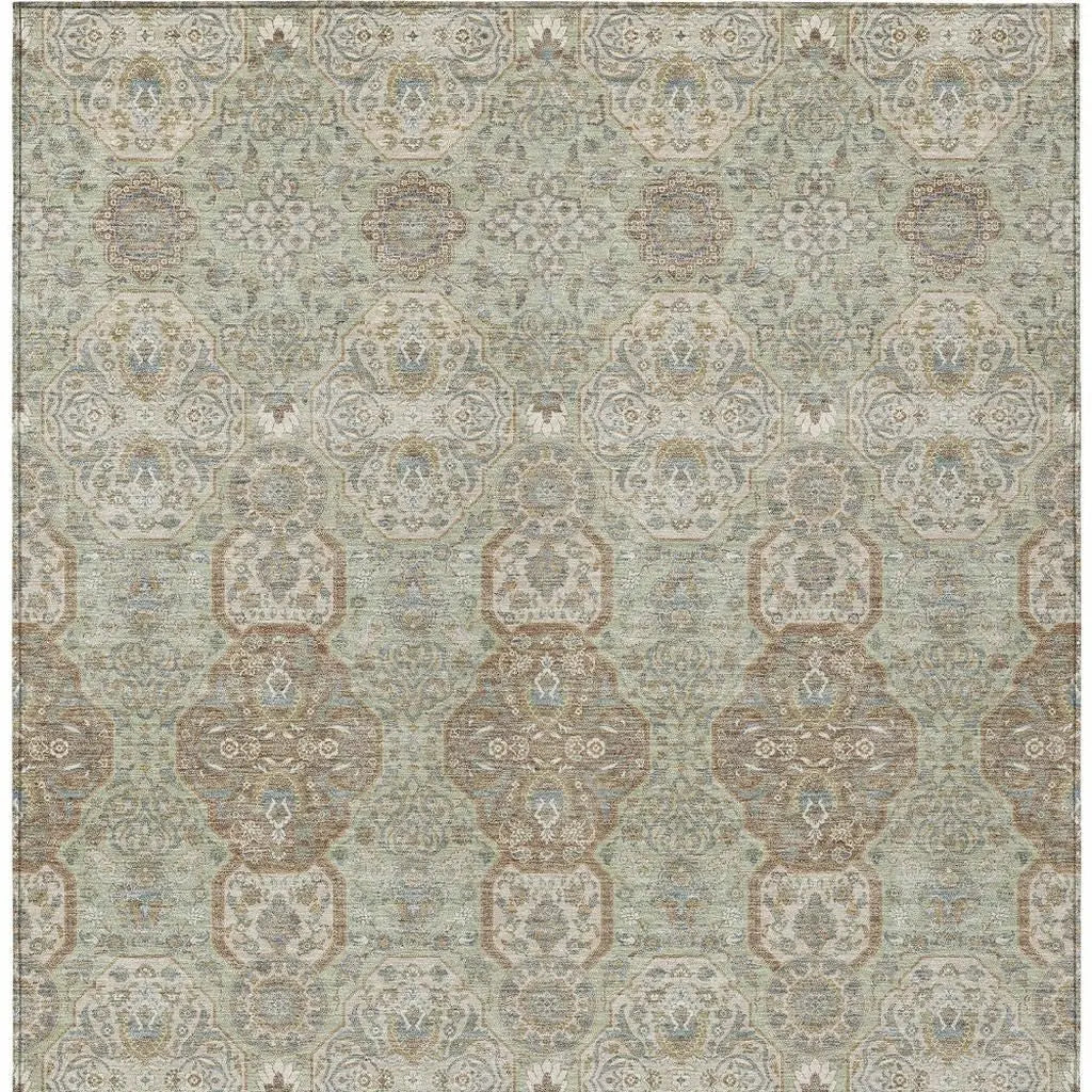 9' X 12' Sage And Green Floral Washable Indoor Outdoor Area Rug Homeroots Outdoor