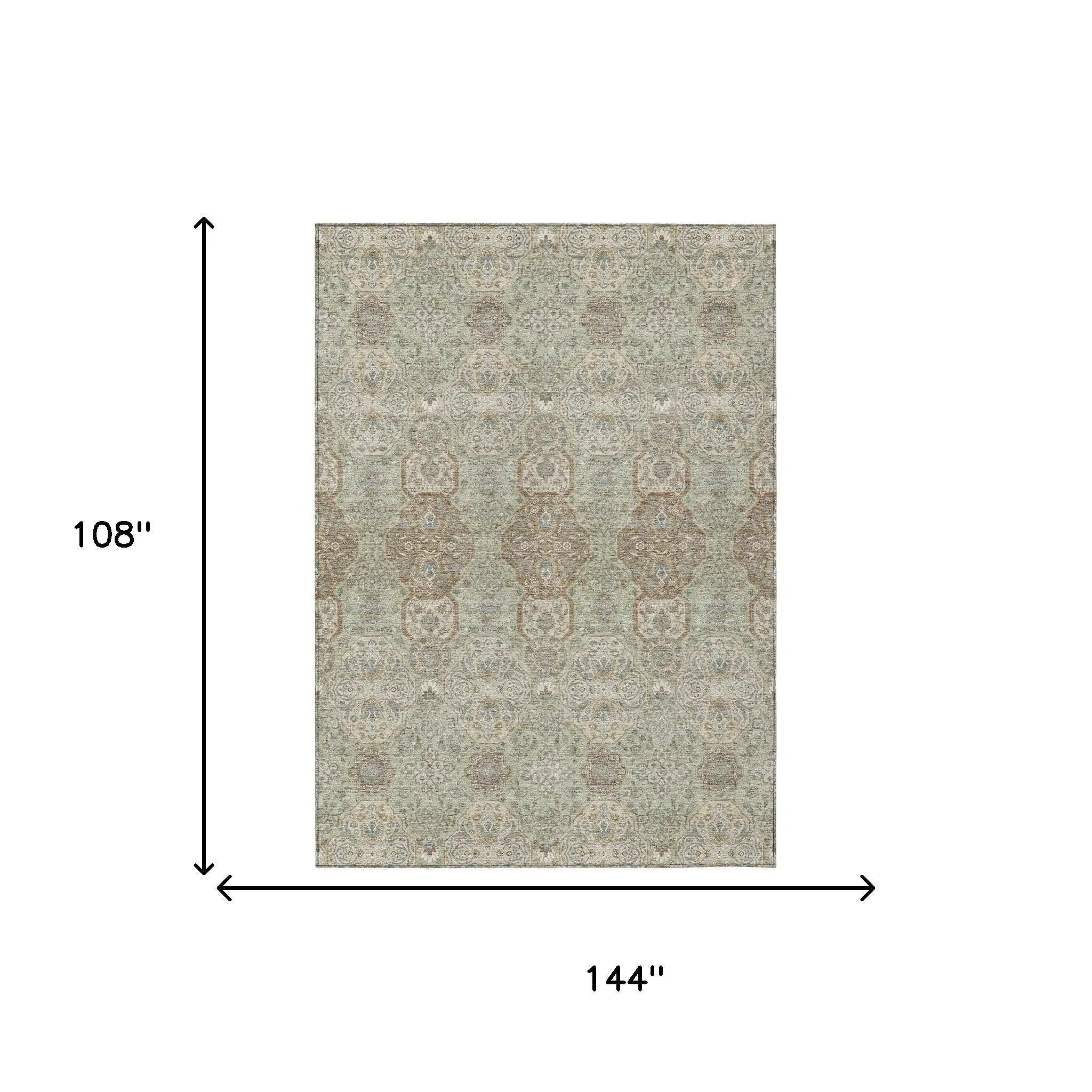 9' X 12' Sage And Green Floral Washable Indoor Outdoor Area Rug Homeroots Outdoor