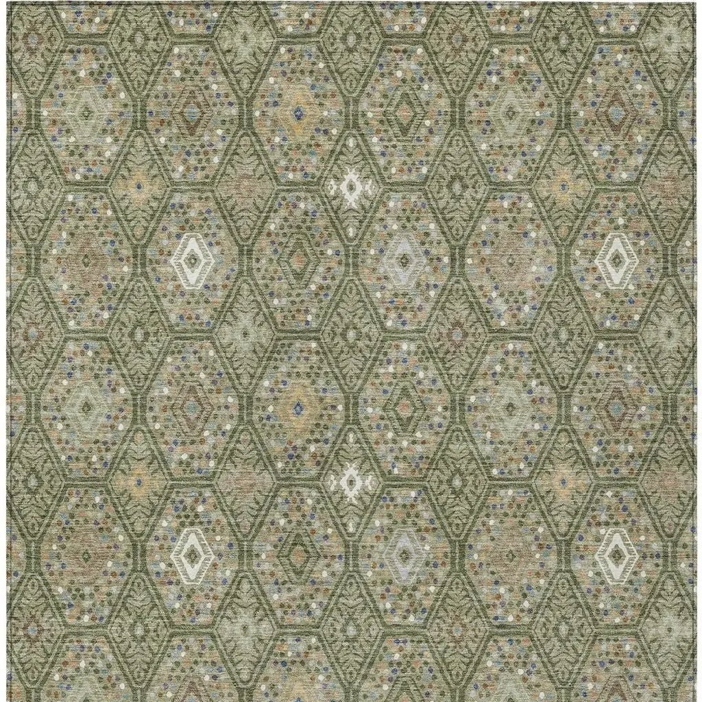 9' X 12' Sage And Green Geometric Washable Indoor Outdoor Area Rug Homeroots Outdoor