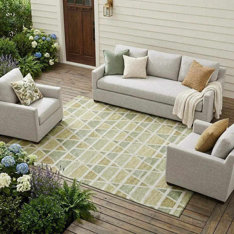9' X 12' Sage And Green Geometric Washable Indoor Outdoor Area Rug Homeroots Outdoor