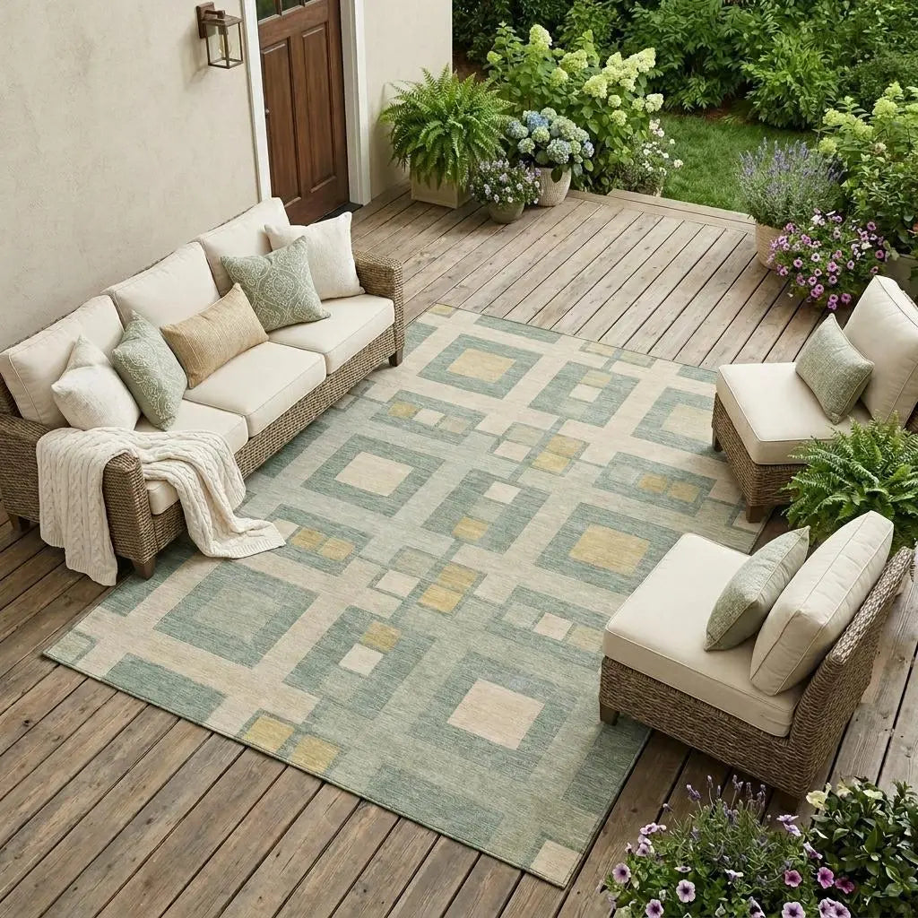 9' X 12' Sage And Green Geometric Washable Indoor Outdoor Area Rug Homeroots Outdoor