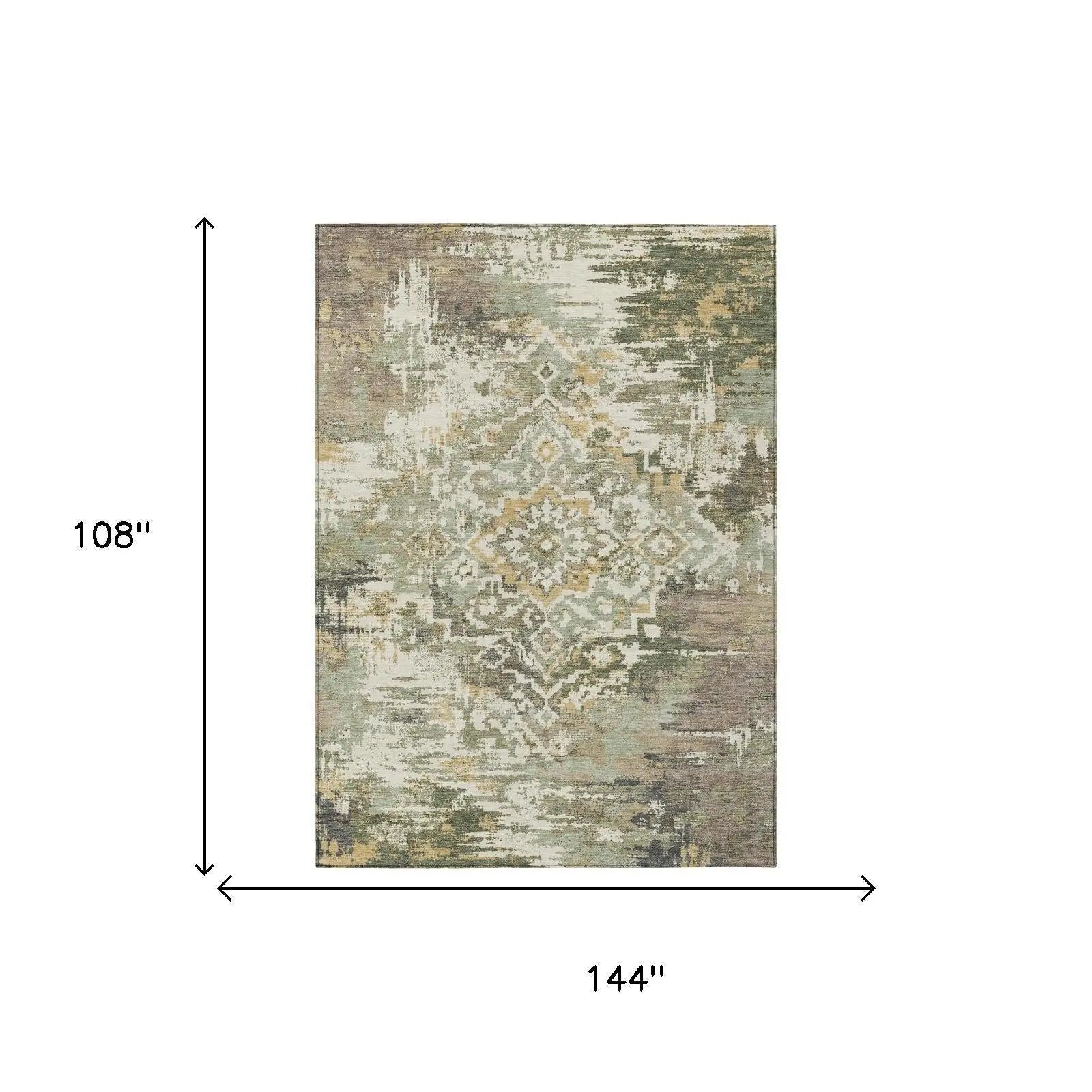 9' X 12' Sage And Green Medallion Washable Indoor Outdoor Area Rug Homeroots Outdoor