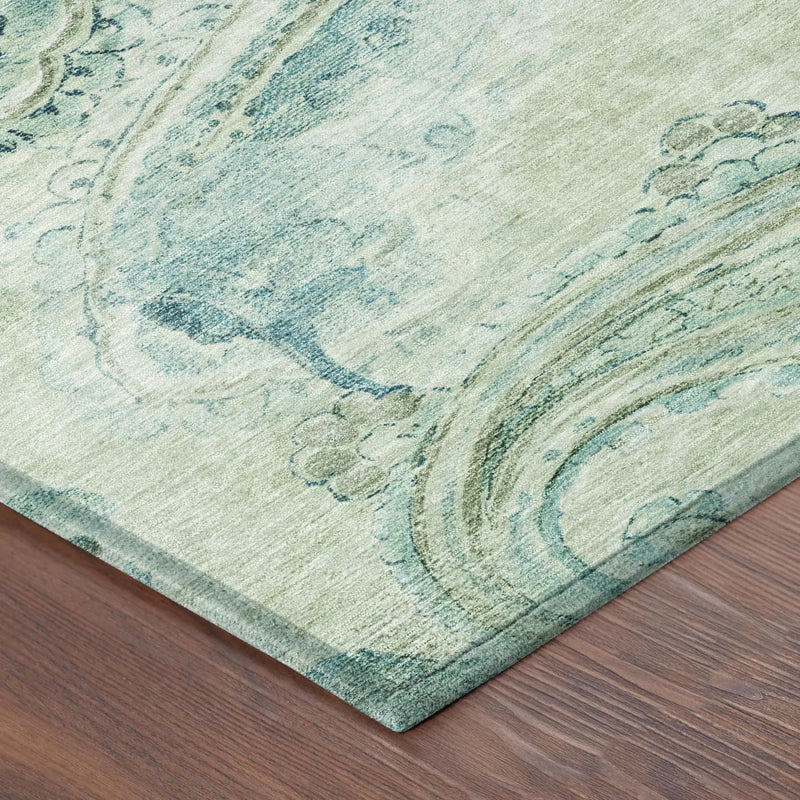 9' X 12' Sage And Green Paisley Washable Indoor Outdoor Area Rug Homeroots Outdoor