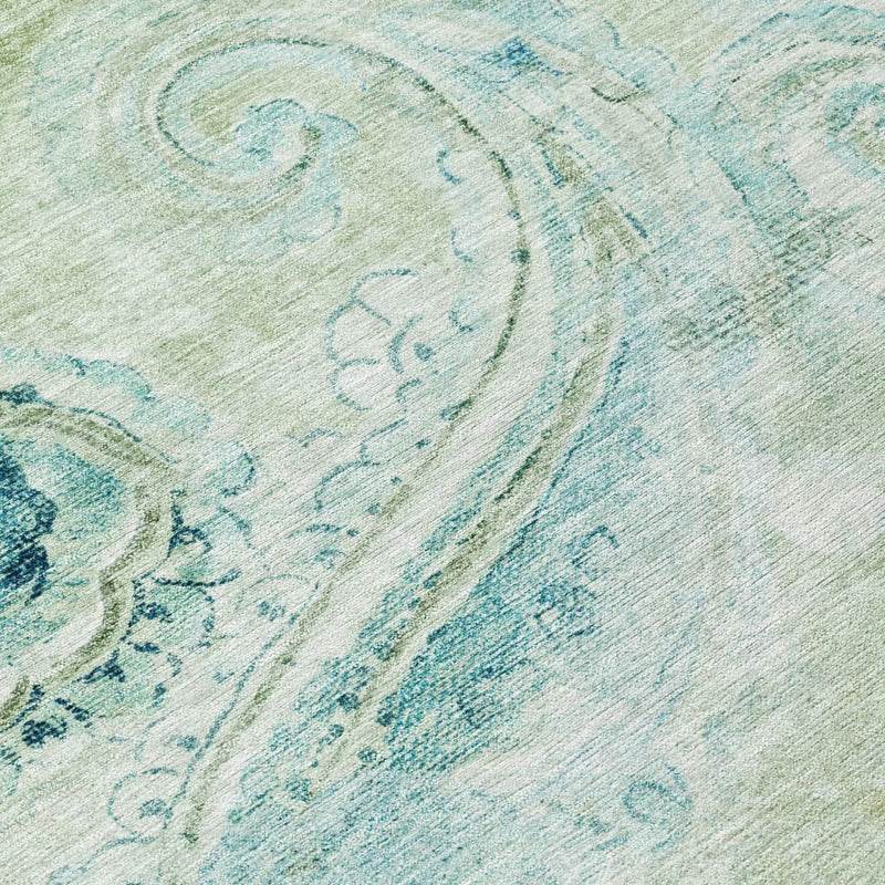 9' X 12' Sage And Green Paisley Washable Indoor Outdoor Area Rug Homeroots Outdoor