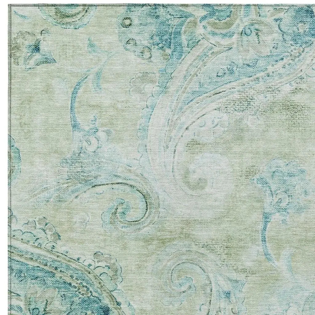 9' X 12' Sage And Green Paisley Washable Indoor Outdoor Area Rug Homeroots Outdoor
