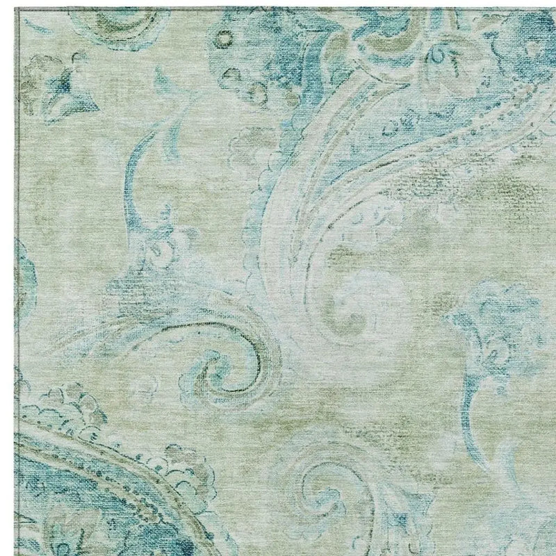 9' X 12' Sage And Green Paisley Washable Indoor Outdoor Area Rug Homeroots Outdoor