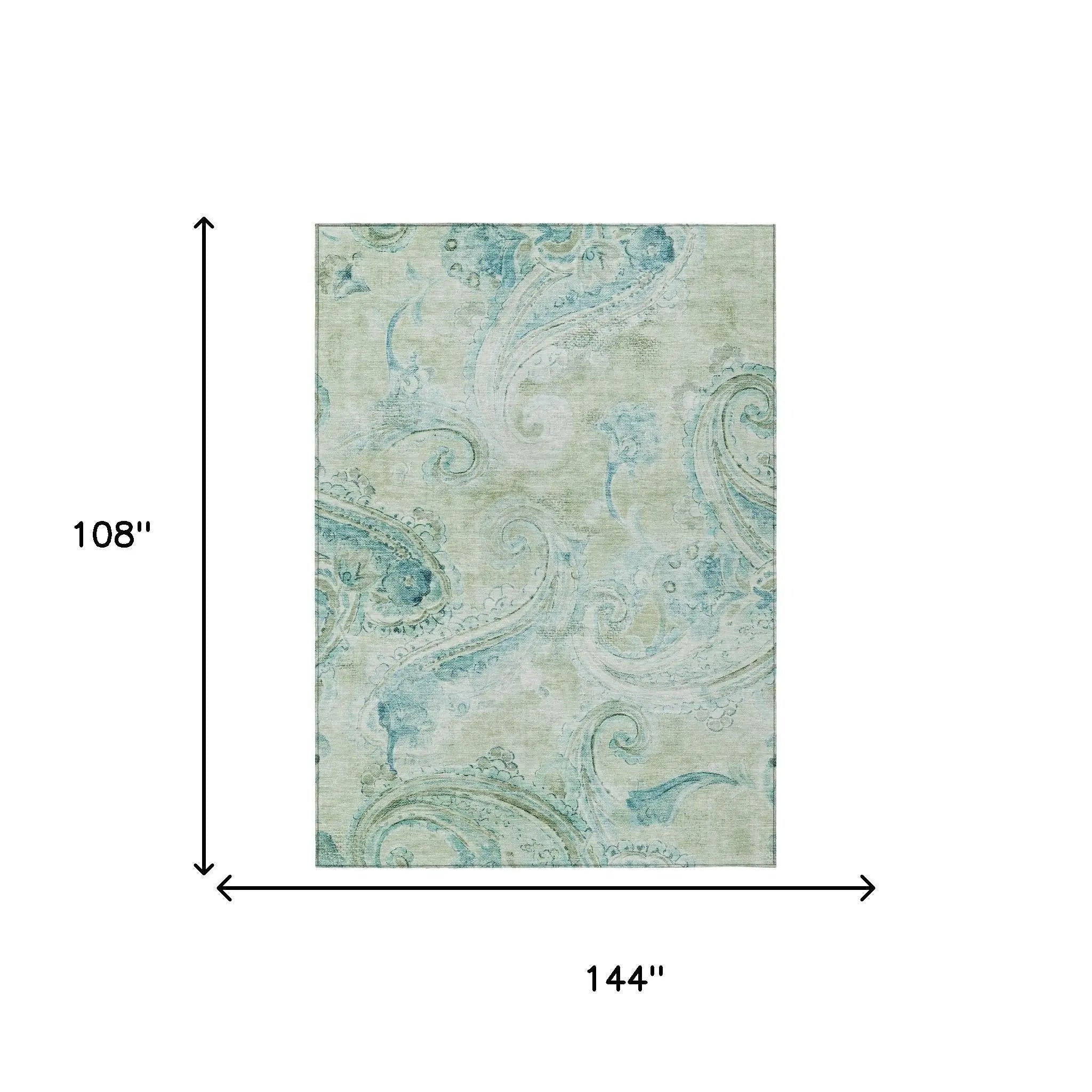 9' X 12' Sage And Green Paisley Washable Indoor Outdoor Area Rug Homeroots Outdoor