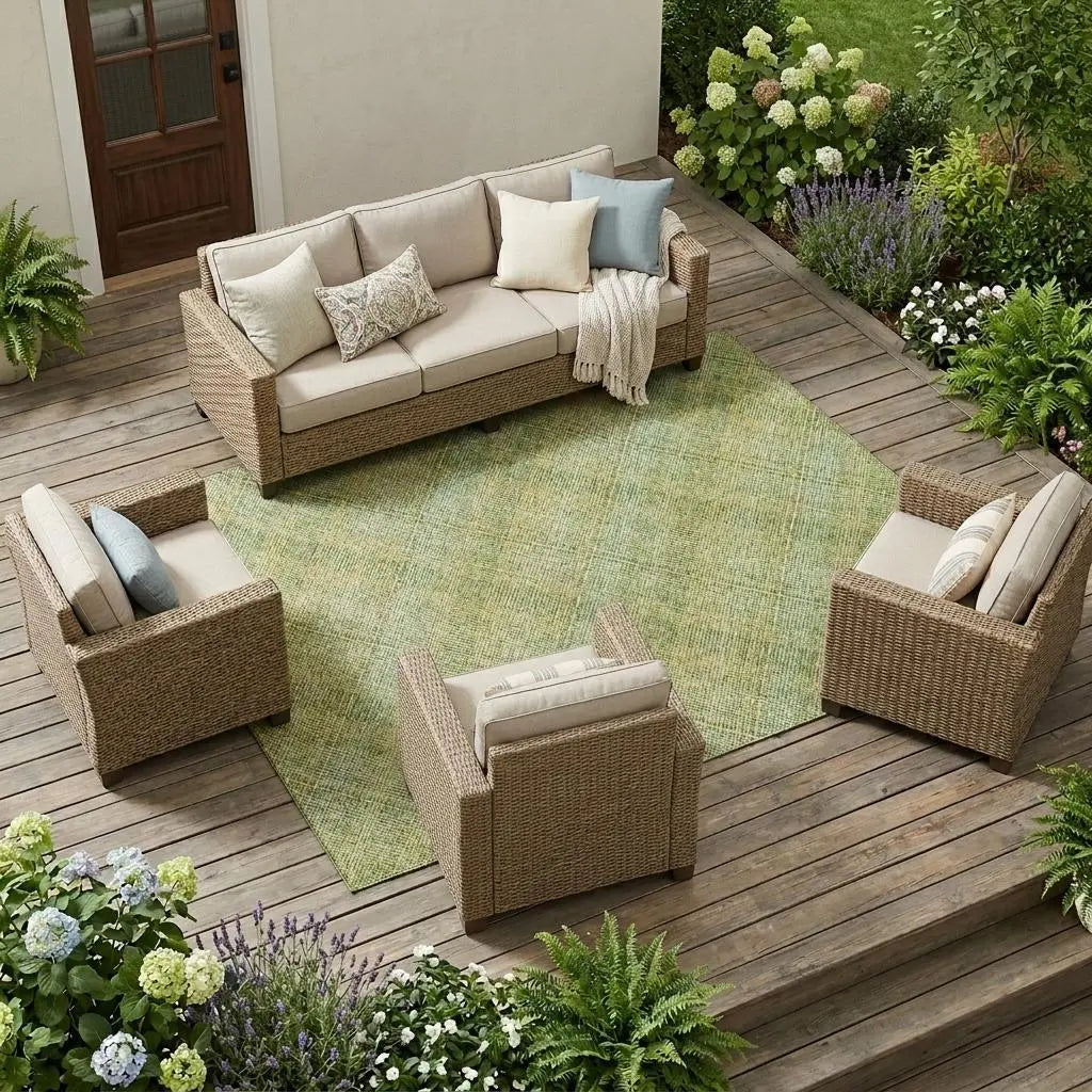 9' X 12' Sage And Green Plaid Washable Indoor Outdoor Area Rug Homeroots Outdoor
