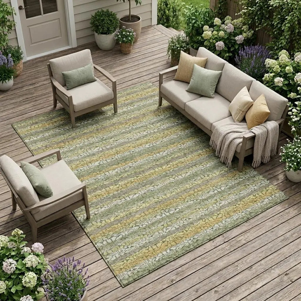 9' X 12' Sage And Green Striped Washable Indoor Outdoor Area Rug Homeroots Outdoor