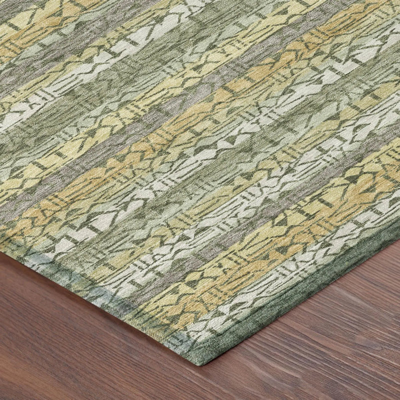9' X 12' Sage And Green Striped Washable Indoor Outdoor Area Rug Homeroots Outdoor