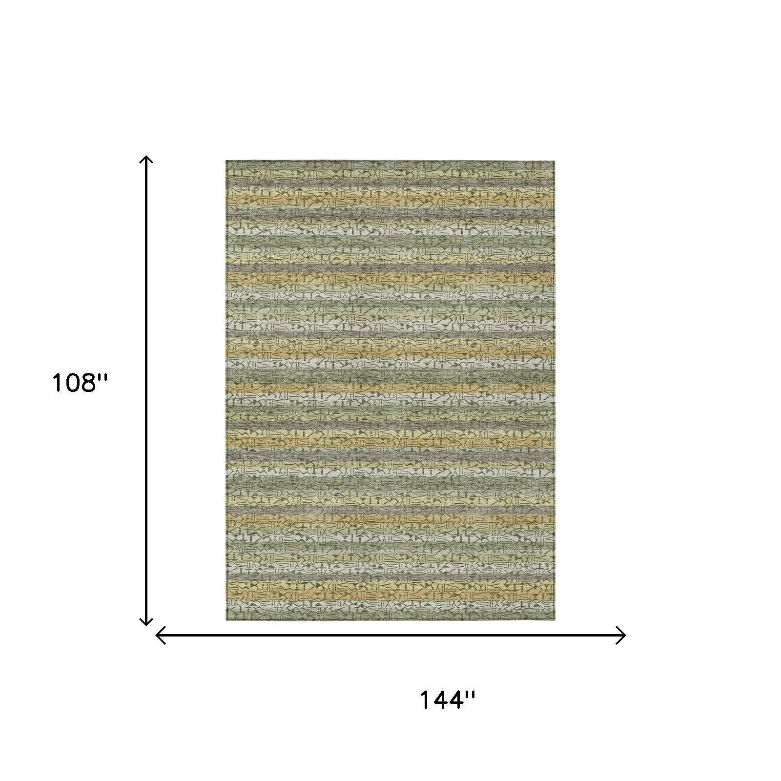 9' X 12' Sage And Green Striped Washable Indoor Outdoor Area Rug Homeroots Outdoor