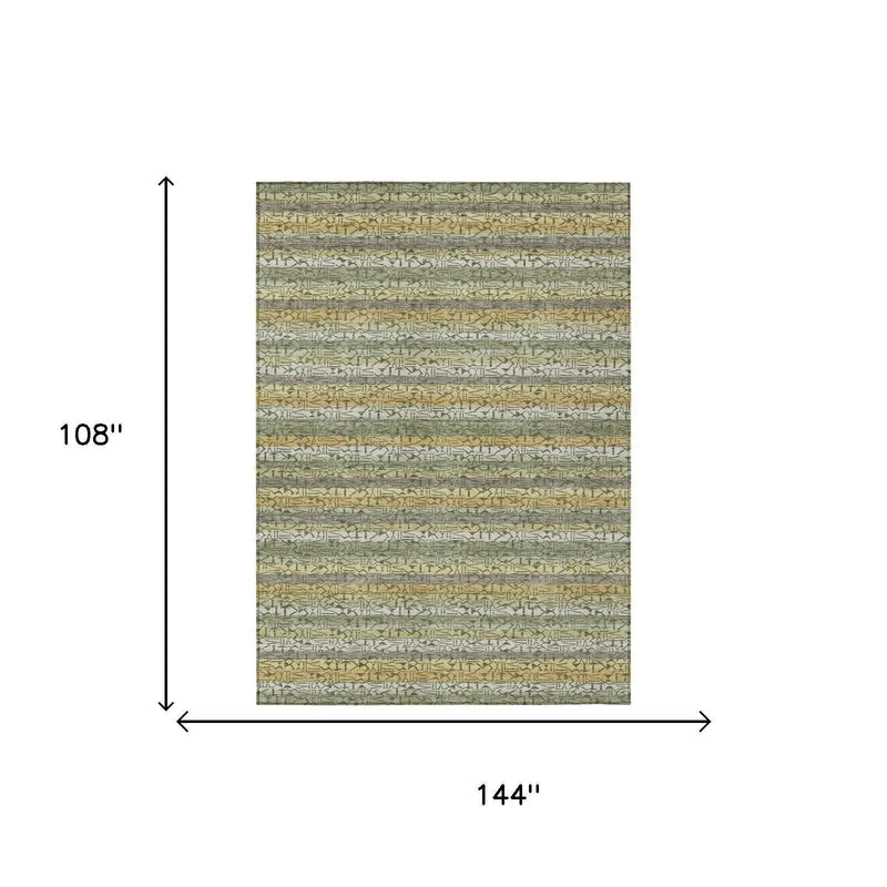9' X 12' Sage And Green Striped Washable Indoor Outdoor Area Rug Homeroots Outdoor