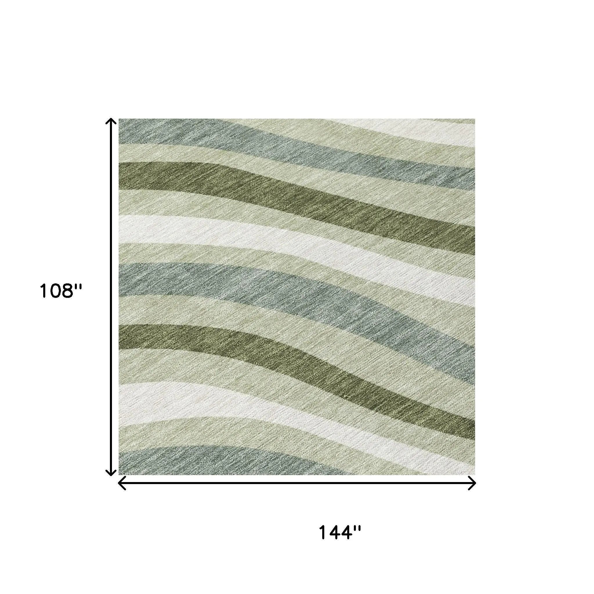 9' X 12' Sage And Green Striped Washable Indoor Outdoor Area Rug Homeroots Outdoor