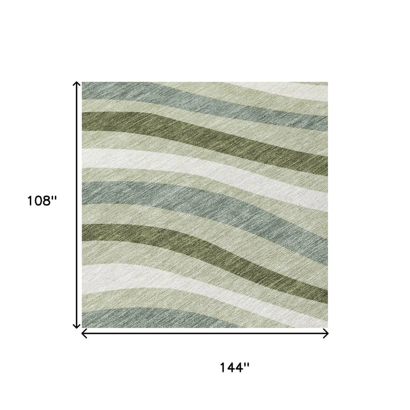 9' X 12' Sage And Green Striped Washable Indoor Outdoor Area Rug Homeroots Outdoor