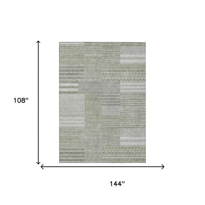 9' X 12' Sage And Green Striped Washable Indoor Outdoor Area Rug Homeroots Outdoor
