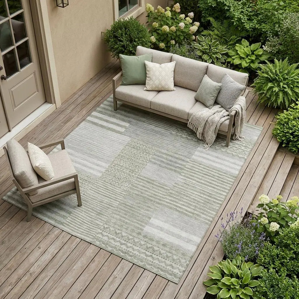 9' X 12' Sage And Green Striped Washable Indoor Outdoor Area Rug Homeroots Outdoor