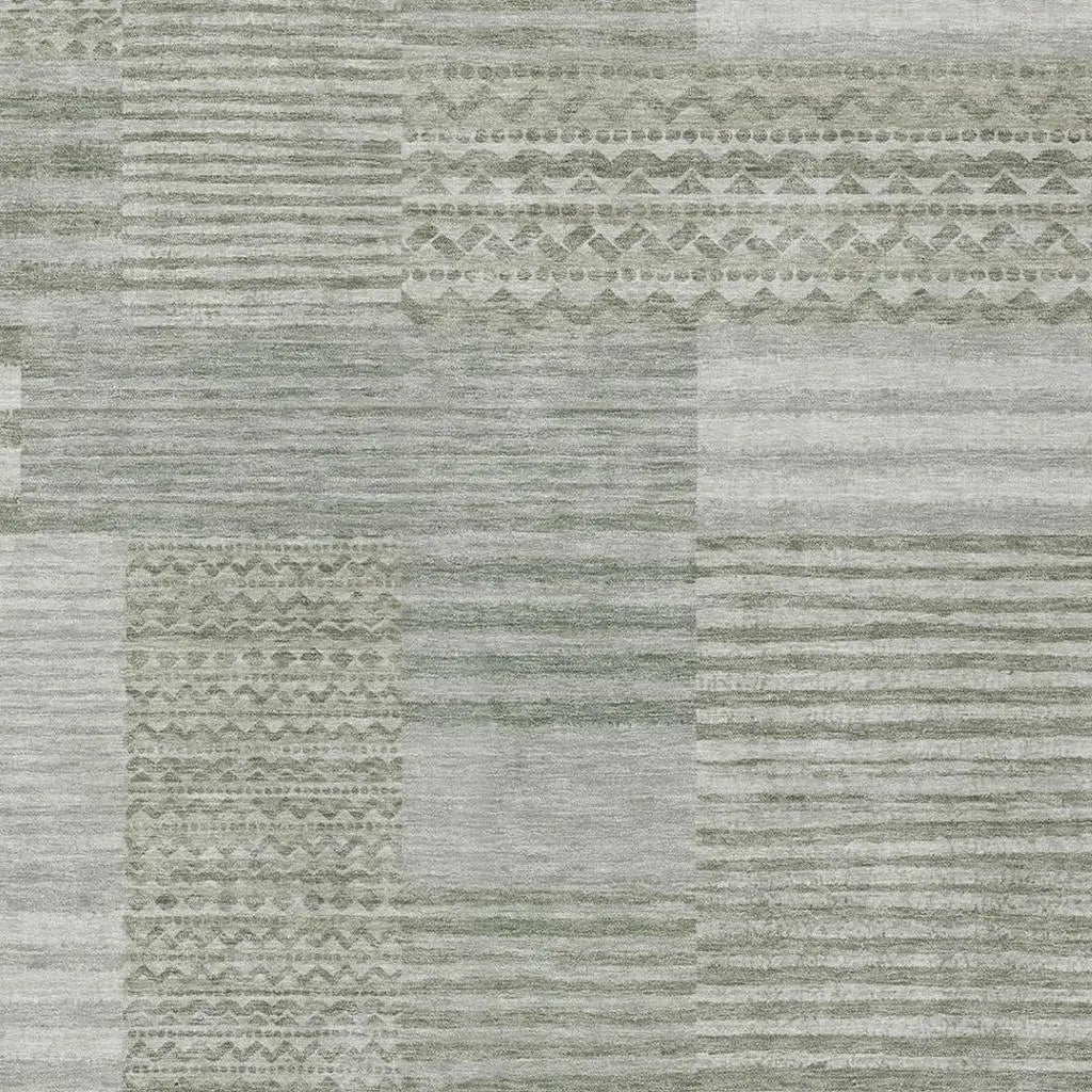9' X 12' Sage And Green Striped Washable Indoor Outdoor Area Rug Homeroots Outdoor