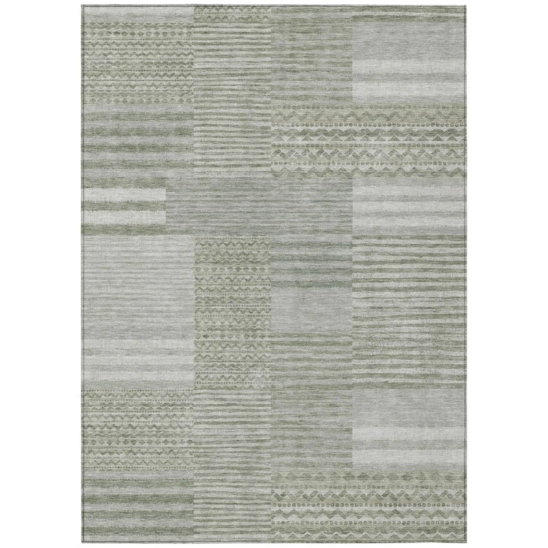 9' X 12' Sage And Green Striped Washable Indoor Outdoor Area Rug Homeroots Outdoor