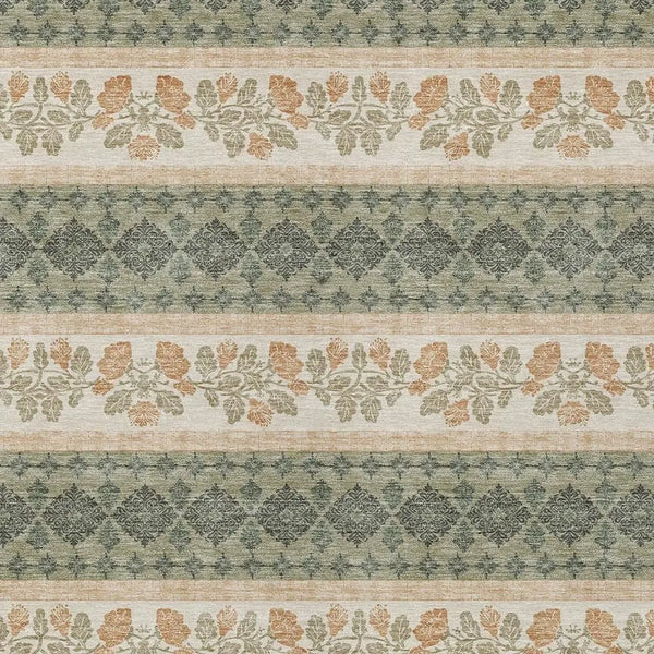9' X 12' Sage And Ivory Striped Washable Indoor Outdoor Area Rug Homeroots Outdoor