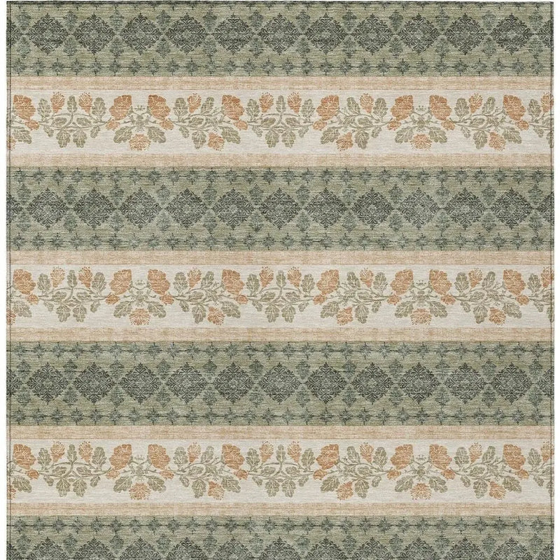9' X 12' Sage And Ivory Striped Washable Indoor Outdoor Area Rug Homeroots Outdoor