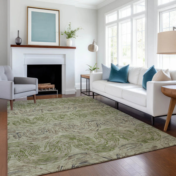 9' X 12' Sage And Olive Green Abstract Washable Indoor Outdoor Area Rug Homeroots Outdoor