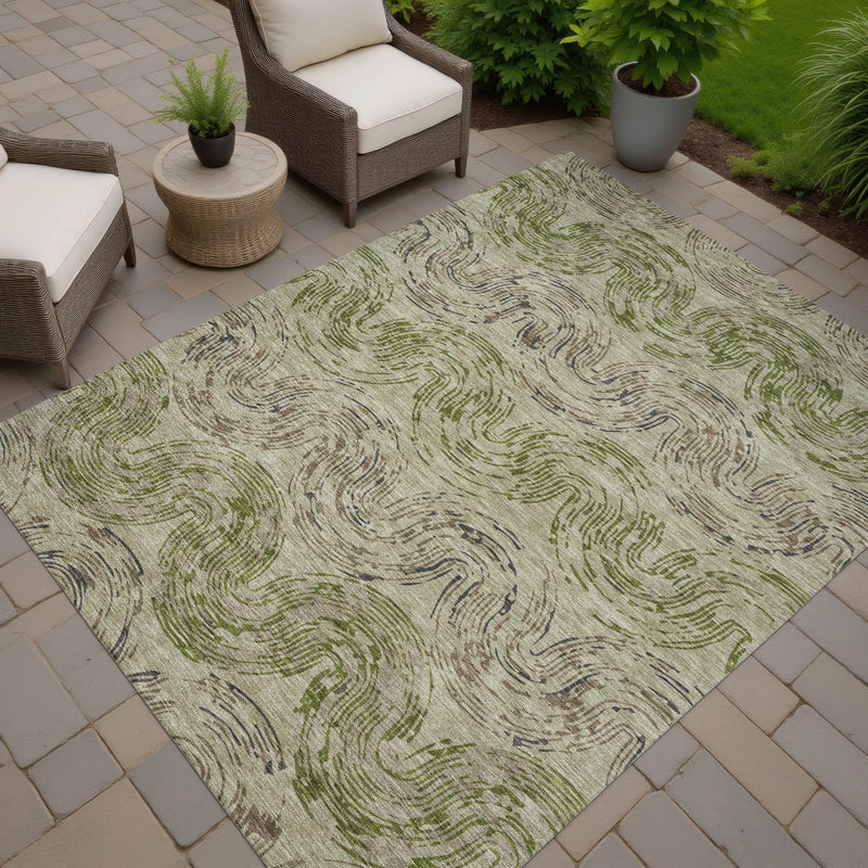 9' X 12' Sage And Olive Green Abstract Washable Indoor Outdoor Area Rug Homeroots Outdoor