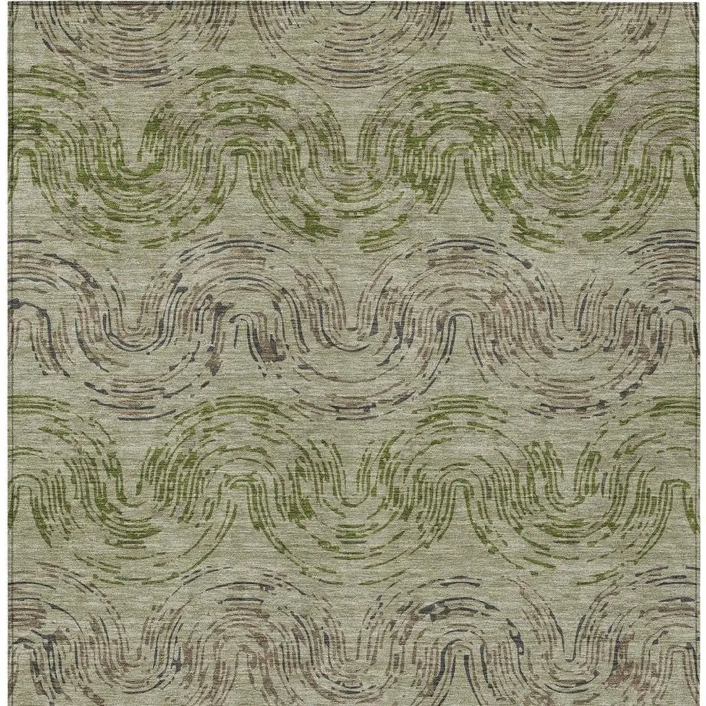 9' X 12' Sage And Olive Green Abstract Washable Indoor Outdoor Area Rug Homeroots Outdoor