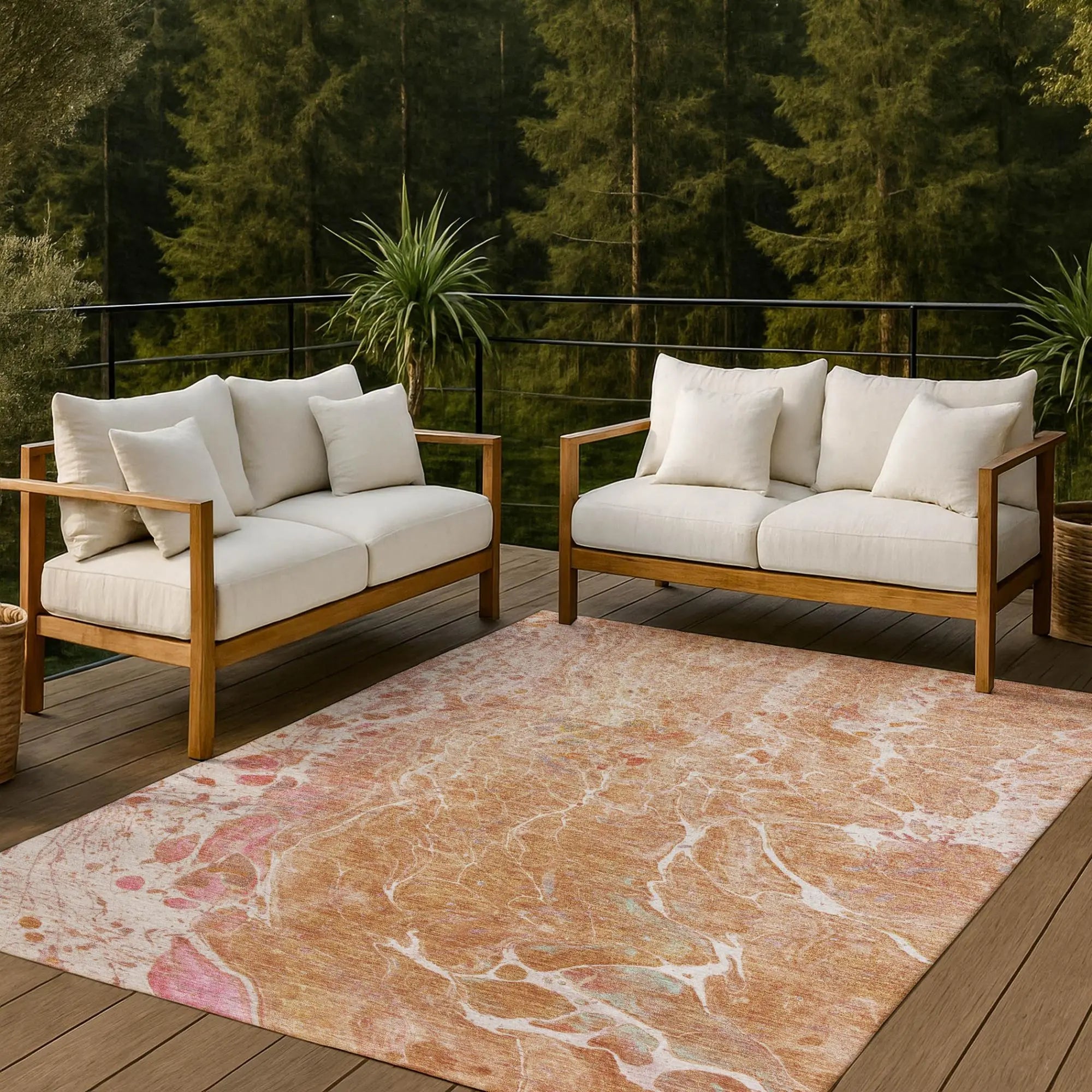 9' X 12' Salmon And Orange Abstract Washable Indoor Outdoor Area Rug Homeroots Outdoor