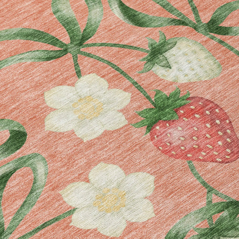 9' X 12' Salmon And Orange Floral Washable Indoor Outdoor Area Rug Homeroots Outdoor
