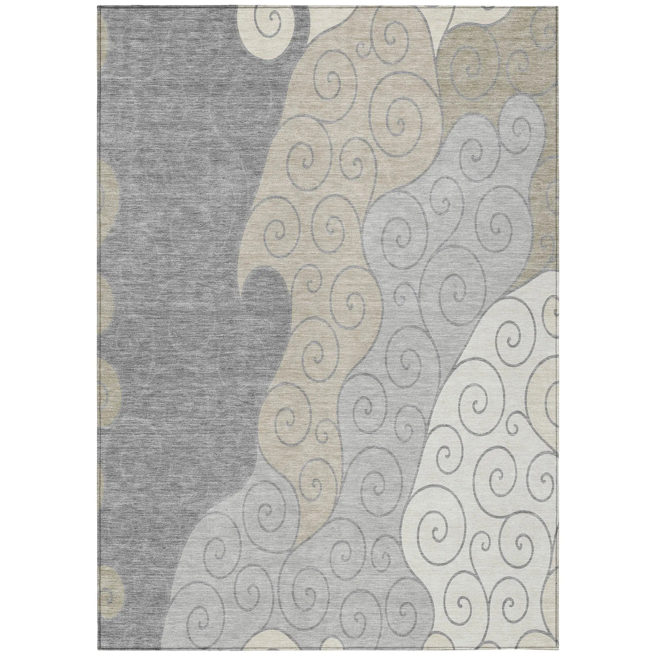 9' X 12' Silver And Beige Abstract Washable Indoor Outdoor Area Rug Homeroots Outdoor
