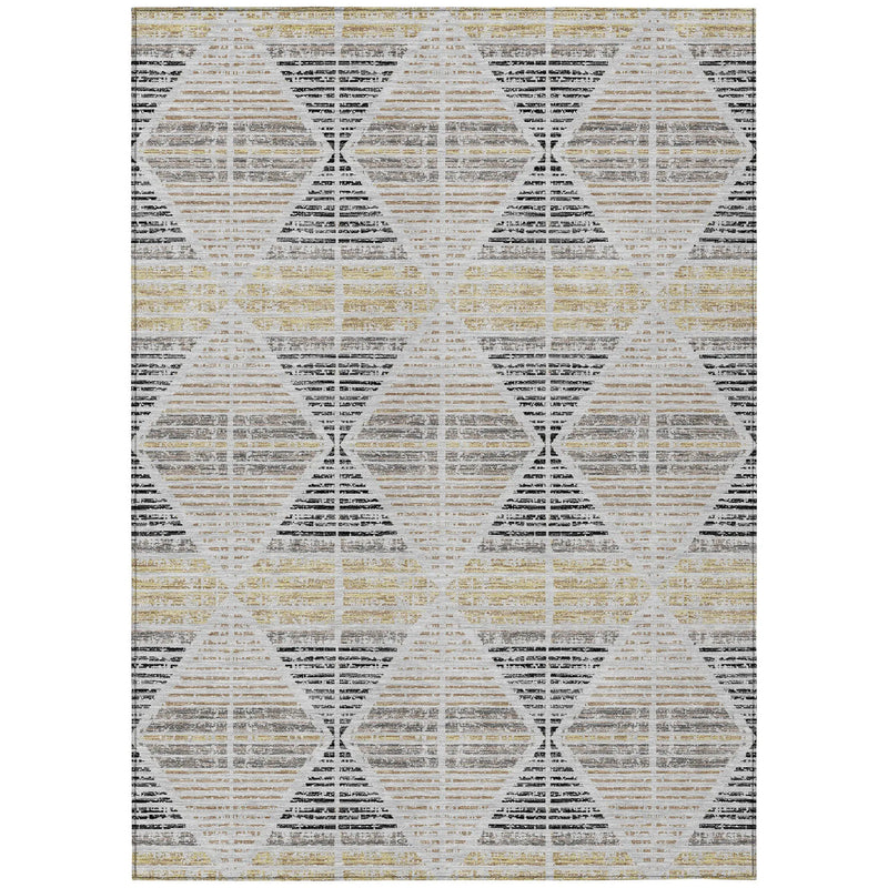 9' X 12' Silver And Beige Geometric Washable Indoor Outdoor Area Rug Homeroots Outdoor